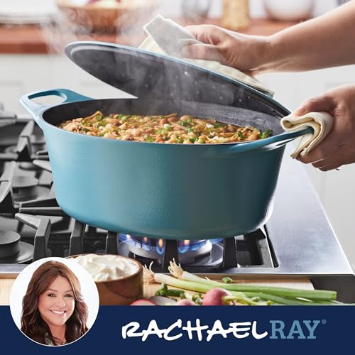 Rachael Ray NITRO Cast Iron Dutch Oven, 6.5 Quart, Agave Blue