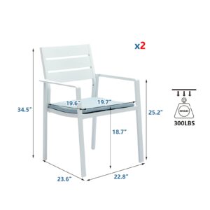 LebenLiebe Patio Dining Chairs Set of 2 Outdoor Stackable Dining Chair Aluminum Frame Outdoor Armchairs with Wide Seats for Backyard Garden,White Frame