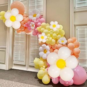 Daisy Flower Balloon Garland Arch Kit 137 pcs Groovy Flower Foil Balloons Boho Pastel Pink Yellow White Orange Birthday Party Decorations for Girls Bridal Baby Shower Wedding Carnival Holiday