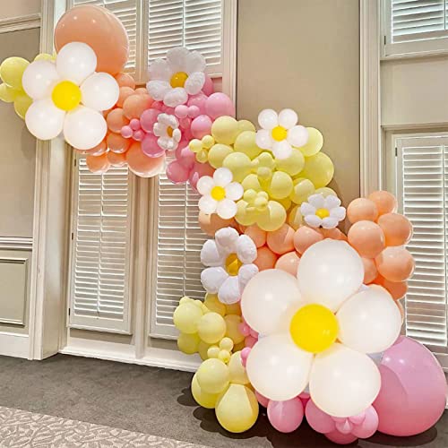 Daisy Flower Balloon Garland Arch Kit 137 pcs Groovy Flower Foil Balloons Boho Pastel Pink Yellow White Orange Birthday Party Decorations for Girls Bridal Baby Shower Wedding Carnival Holiday