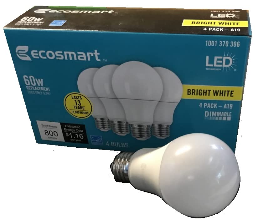 Led technology EcoSmart 60W Equivalent Bright White A19, Dimmable LED Light Bulb (16 Pack)