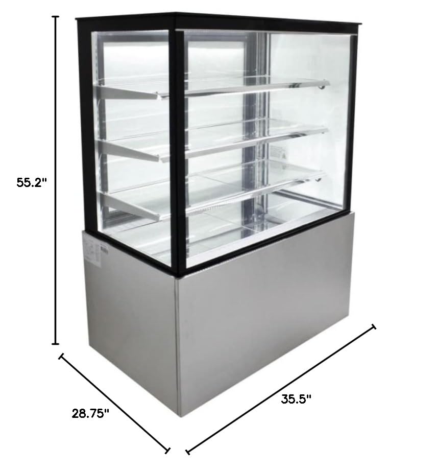 PEAKCOLD Refrigerated Glass Bakery Display Case; Floor Standing Cake Showcase with 3 Shelves; 36" W