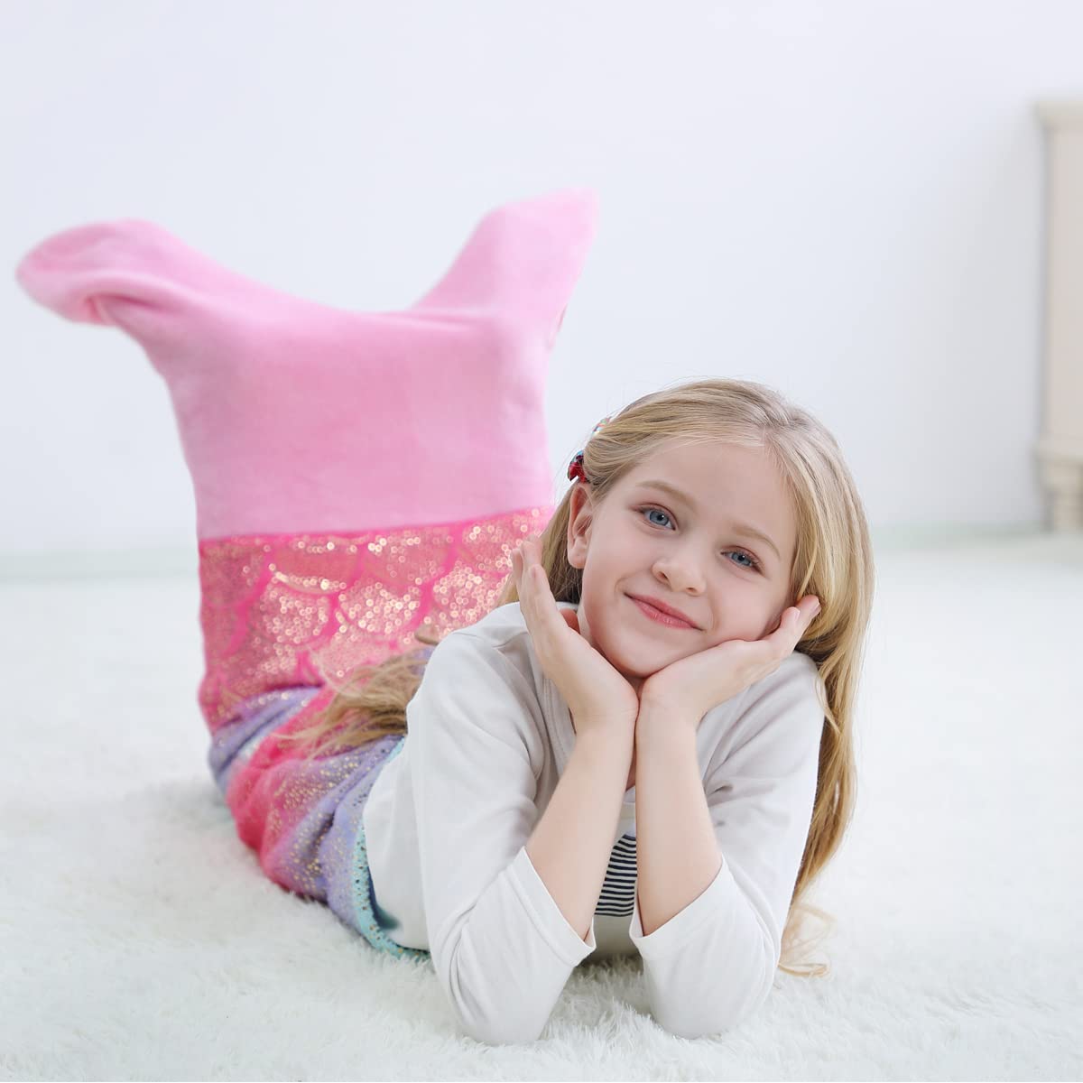 VHOME Kids Mermaid Blanket Gifts - Warm Living Room Sofa Blanket Children Cuddly Blankets for Birthday Gift (K3-Rainbow Pink, Kids 57'' x 24'')