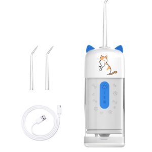 Fumzen Cordless Water Flosser Dental Care for Pets Portable Water Teeth Cleaner for Dogs Oral Irrigator with 3 Modes 2 Jet Tips IPX7 Waterproof Pets Cats Dogs Teeth Cleaning (Blue)