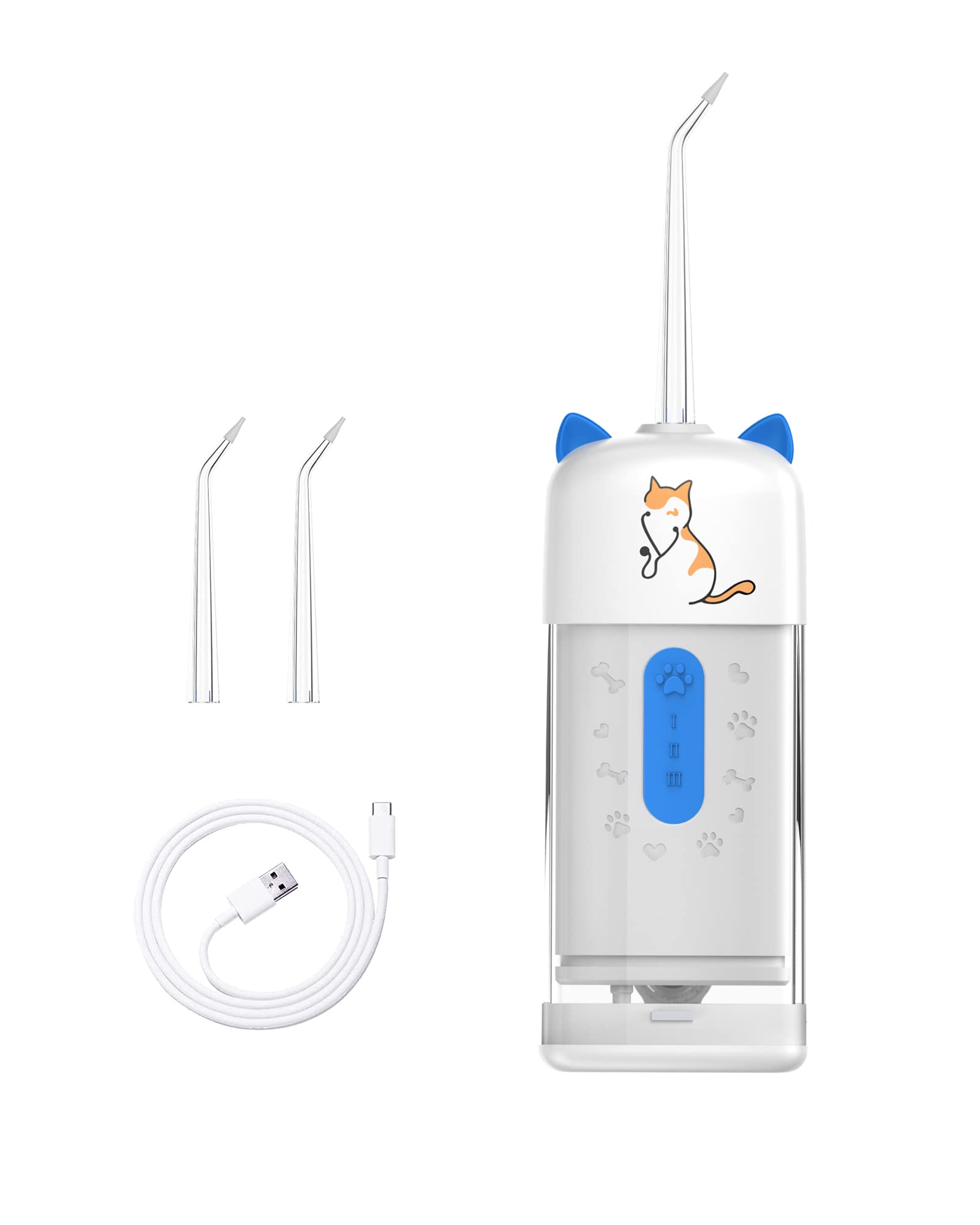 Fumzen Cordless Water Flosser Dental Care for Pets Portable Water Teeth Cleaner for Dogs Oral Irrigator with 3 Modes 2 Jet Tips IPX7 Waterproof Pets Cats Dogs Teeth Cleaning (Blue)