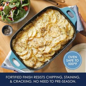 Rachael Ray NITRO Cast Iron Roasting Lasagna Pan/Baking Dish, Roaster/Rectangular, 9 Inch x 13 Inch, Agave Blue