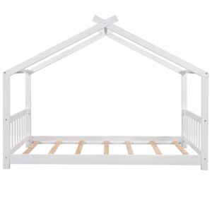 Merax Twin Kids Wood House Beds with Headboard and Footboard Floor Bed Frame for Boys,Girls, Easy Assembly (Twin, White)