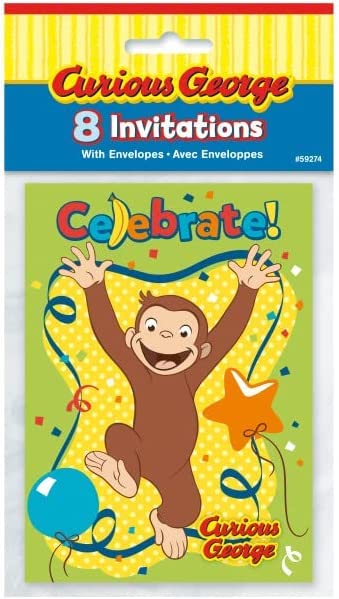 Unique Curious George Birthday Party Supplies Bundle Pack includes Party Invitations with Envelopes - 16 Count