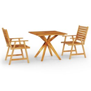 vidaxl - 3 piece patio dining set, solid acacia wood, square table, garden dining furniture, outdoor/indoor use, easy assembly, sturdy and durable