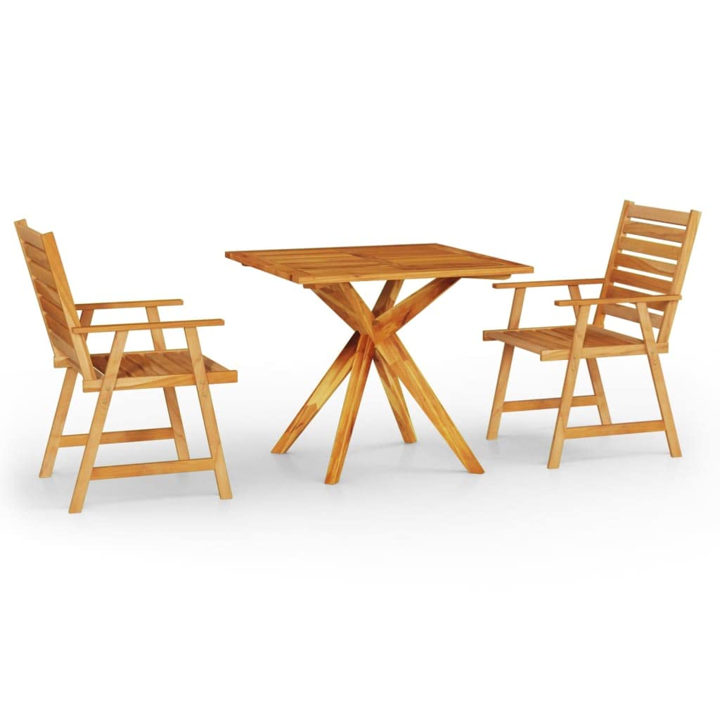 vidaXL - 3 Piece Patio Dining Set, Solid Acacia Wood, Square Table, Garden Dining Furniture, Outdoor/Indoor Use, Easy Assembly, Sturdy and Durable