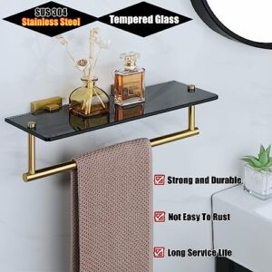 Alise Bathroom Shelves Glass Shelf with Bar,Wall Mount Floating Shelves for Bathroom,1 Tier Tempered Glass Holder Storage Organizer,SUS304 Stainless Steel Gold and Black