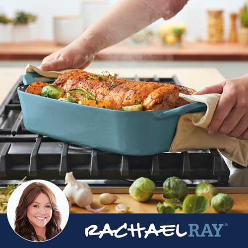 Rachael Ray NITRO Cast Iron Roasting Lasagna Pan/Baking Dish, Roaster/Rectangular, 9 Inch x 13 Inch, Agave Blue