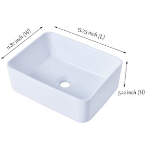 VCCUCINE Rectangular Vessel Sink, 16"X12" Small Bowl Bathroom Vessel Sink, White Ceramic Lavatory Above Counter Art Basin Vanity Sink