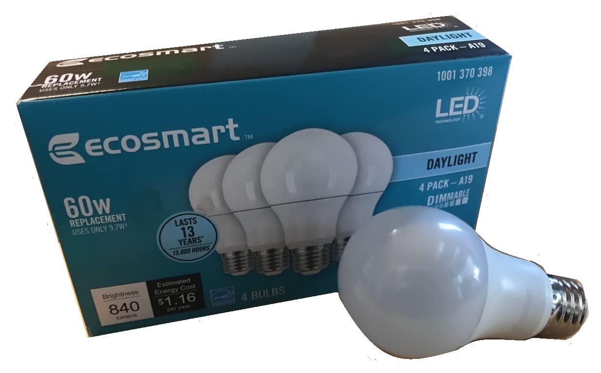 Led technology EcoSmart 60W Equivalent Daylight A19 Energy Star, Dimmable LED Light Bulb (16 Pack)