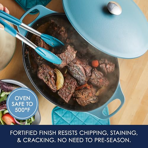 Rachael Ray NITRO Cast Iron Dutch Oven, 6.5 Quart, Agave Blue