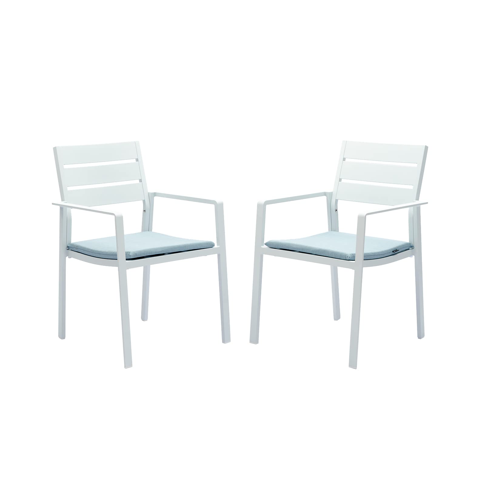 LebenLiebe Patio Dining Chairs Set of 2 Outdoor Stackable Dining Chair Aluminum Frame Outdoor Armchairs with Wide Seats for Backyard Garden,White Frame