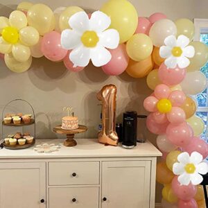 Daisy Flower Balloon Garland Arch Kit 137 pcs Groovy Flower Foil Balloons Boho Pastel Pink Yellow White Orange Birthday Party Decorations for Girls Bridal Baby Shower Wedding Carnival Holiday