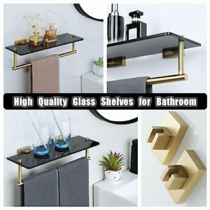 Alise Bathroom Shelves Glass Shelf with Bar,Wall Mount Floating Shelves for Bathroom,1 Tier Tempered Glass Holder Storage Organizer,SUS304 Stainless Steel Gold and Black