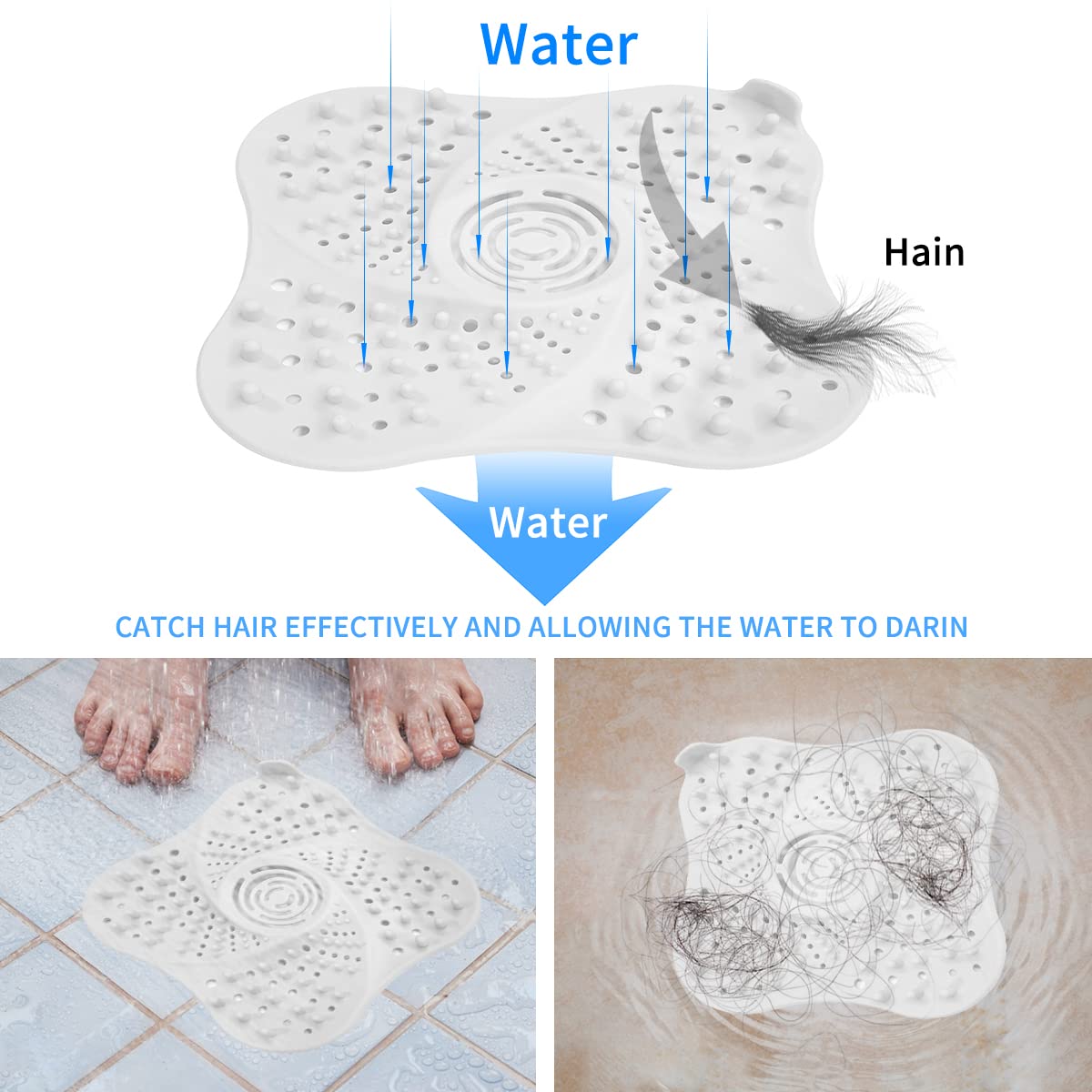 OUPAI Drain Hair Catcher Sturdy Silicon, Hair Stopper for Shower Drain with Suction Cup, Drain Cover Easy to Install and Clean Suit for Bathroom Bathtub and Kitchen 3 Pack