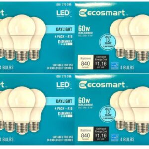 Led technology EcoSmart 60W Equivalent Daylight A19 Energy Star, Dimmable LED Light Bulb (16 Pack)