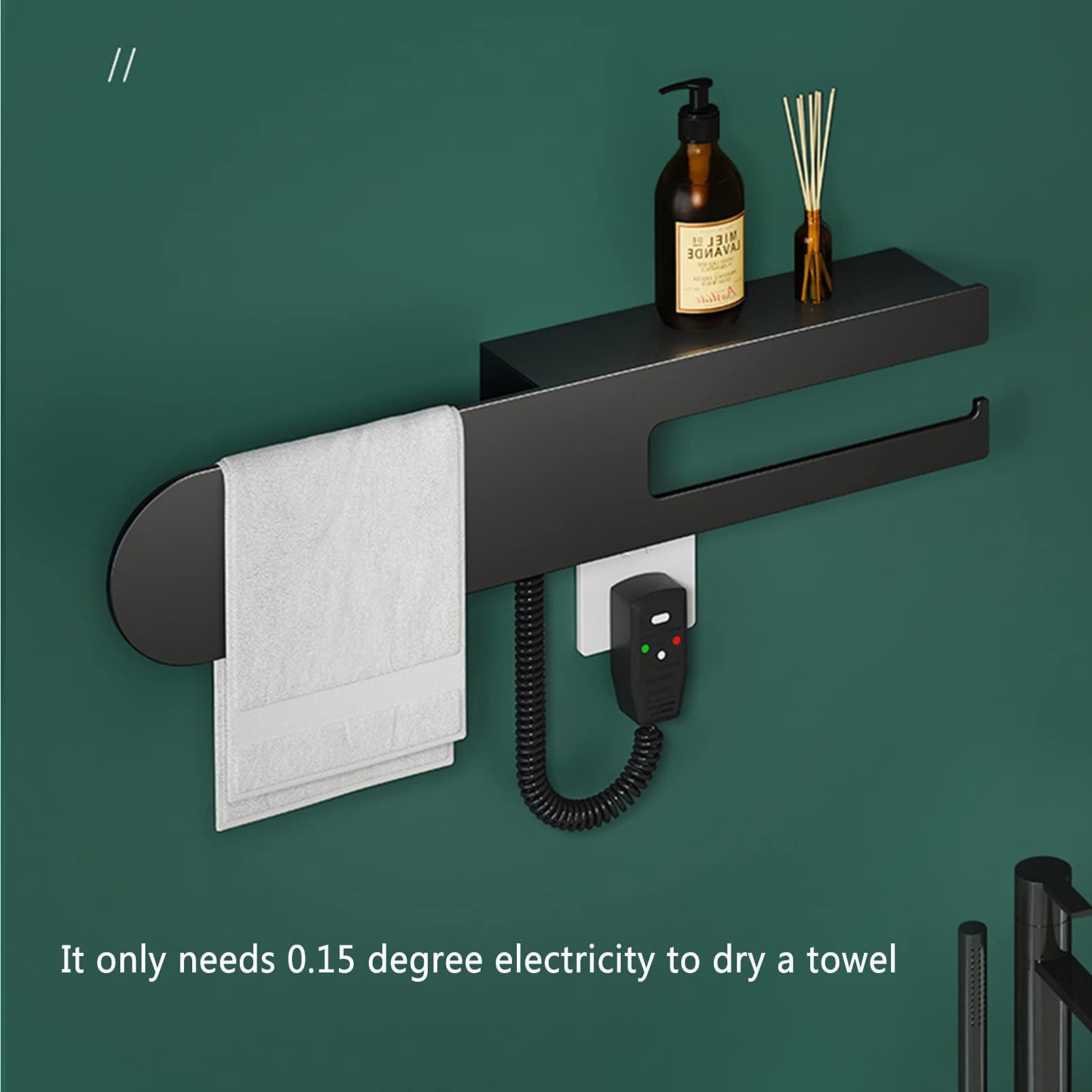 KUYT Towel Warmers for Bathroom Wall Mounted 100W, Lightweight Plug Timer Hot Towel Rack Home Energy Efficient, Electric Heated Towel Rail for Pools Kitchen 24.4X4.7In/Black