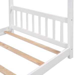 Harper & Bright Designs Twin House Bed for Kids, Floor Bed Frame Twin with Headboard and Footboard, Wooden Twin Kids Bed Montessori Floor Bed for Toddlers, Girls, Boys,White