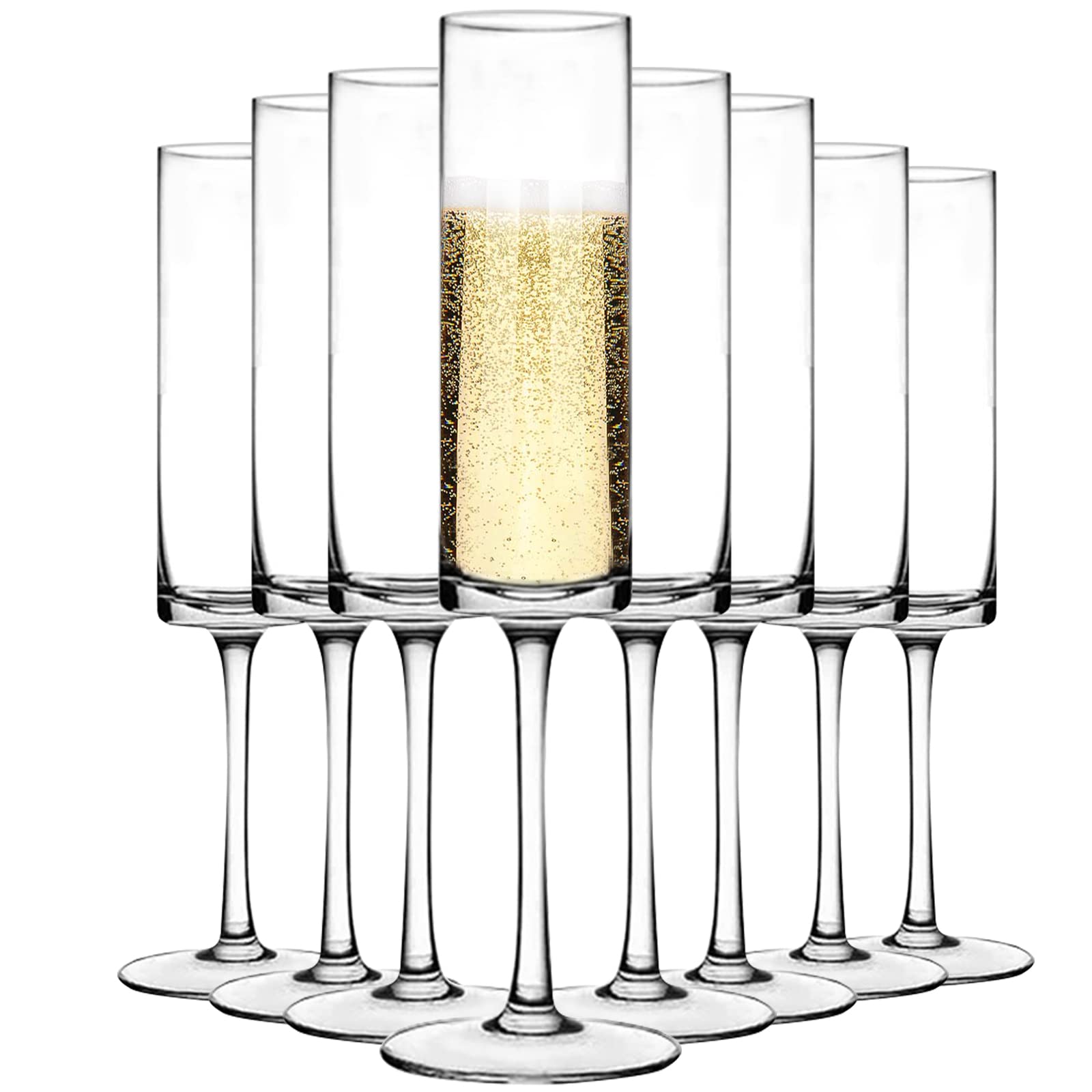 YINUOWEI Champagne Flutes - Crystal Champagne Glasses Set of 8 Modern Hand Blown Champagne Flutes Elegant Lead-free Premium Gifts for Weddings, Anniversaries, Christmas -6.3 fl oz, Clear