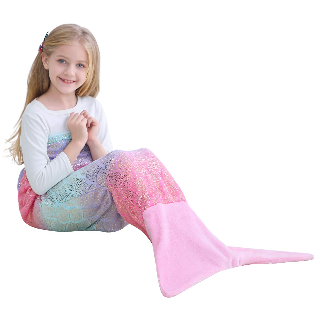 VHOME Kids Mermaid Blanket Gifts - Warm Living Room Sofa Blanket Children Cuddly Blankets for Birthday Gift (K3-Rainbow Pink, Kids 57'' x 24'')