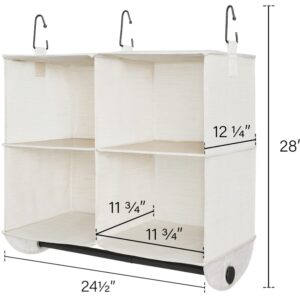 StorageWorks Hanging Closet Organizer with Garment Rod, 4 Section Closet Hanging Shelves, Hanging Clothes Cube Organizer, White & Ivory, 12 ¼" D x 24 ½" W x 28" H