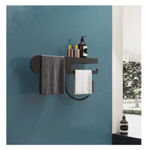 kuyt towel warmers for bathroom wall mounted 100w, lightweight plug timer hot towel rack home energy efficient, electric heated towel rail for pools kitchen 24.4x4.7in/black