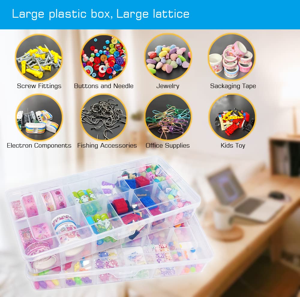 YUGOOD Large Clear Organizer Box,12 Grids Tackle Box Organizer with Removable Dividers for Bead Organizer Box Small Parts,Crafts(Size10.23 x 5.31 x 1.7in)