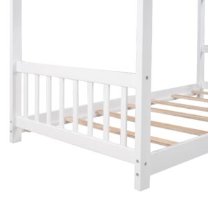 Merax Twin Kids Wood House Beds with Headboard and Footboard Floor Bed Frame for Boys,Girls, Easy Assembly (Twin, White)