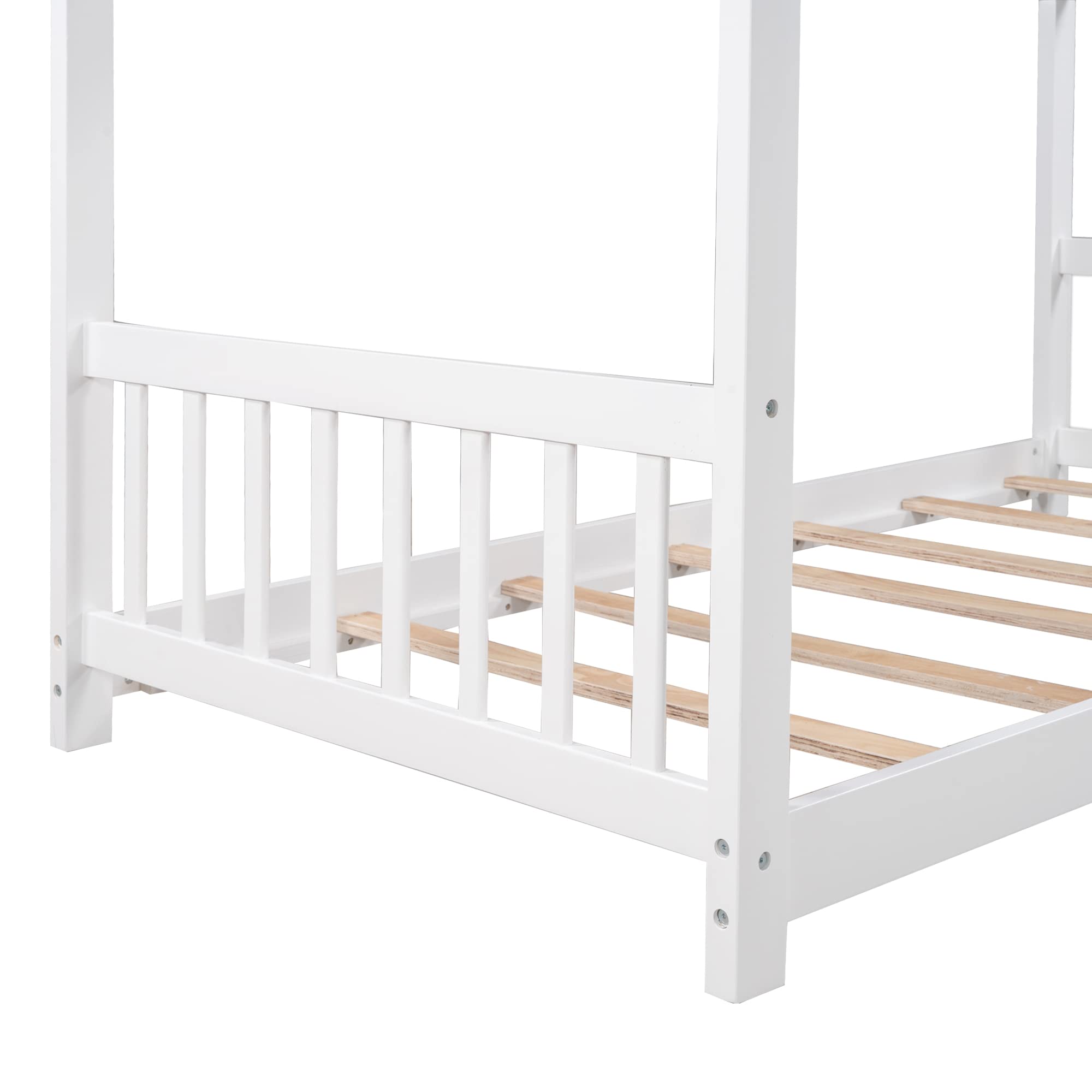 Harper & Bright Designs Twin House Bed for Kids, Floor Bed Frame Twin with Headboard and Footboard, Wooden Twin Kids Bed Montessori Floor Bed for Toddlers, Girls, Boys,White