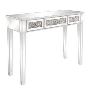 Karl home Mirrored Desk with 3 Drawers Silver Console Table Mirror Sofa Table with Crystal Inlay Front for Living Room, Entryway, Foyer, 42 Inch