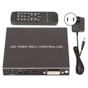 TV Wall Video Controller, 1080p 2x4, 2x8 Cascade Modes, DVI Inputs, 4 Outputs, 180° Rotating 8 Display Modes, Multi Video Splicing Display Processor (US Plug)