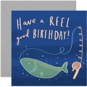 old english co. fishing birthday card for him - fun birthday cards for men | fly-fishing fisherman birthday card for dad | blank inside & envelope included