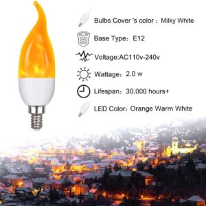 OHLGT E12 Flame Bulbs 6 Packs, 3 Mode LED Candelabra Flame Light Bulb 2.0 Watt Warm White Chandelier Flame Bulbs,1800k Candle Light Bulbs, Flame Tip for Christmas Party Decorations