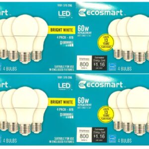 Led technology EcoSmart 60W Equivalent Bright White A19, Dimmable LED Light Bulb (16 Pack)