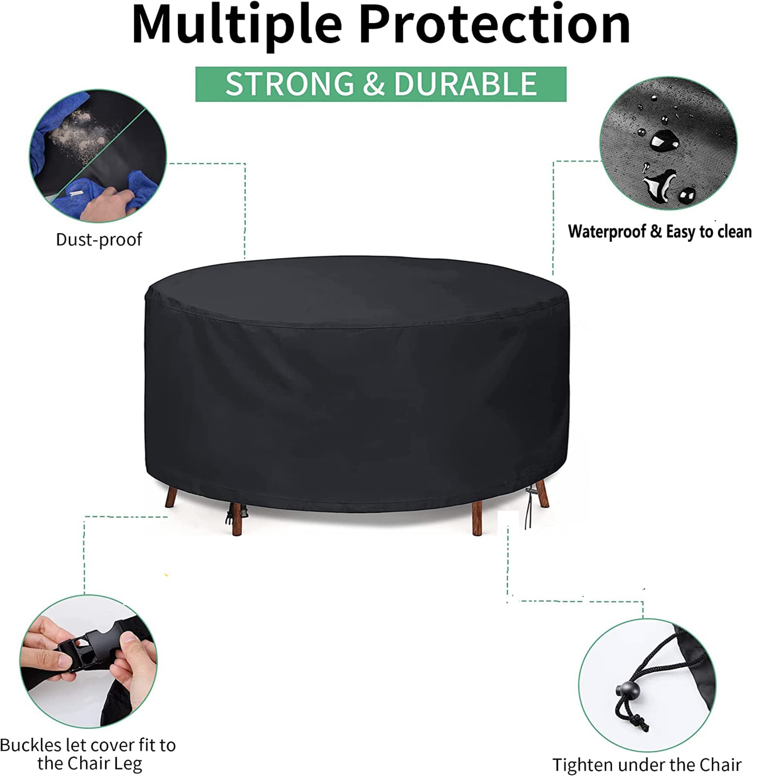 Outdoor Furniture Covers Round - Black, 39x33inch, Waterproof UV Resistant, 420D Tear-Resistant Patio Furniture Covers, Apply to Patio Covers for Outdoor Furniture & Dining Table and Chairs Set