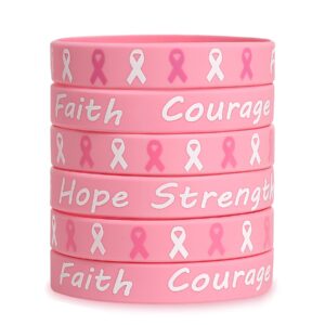 36pcs breast cancer awareness pink ribbon bracelets - hope faith strength courage wristbands party supplies favors