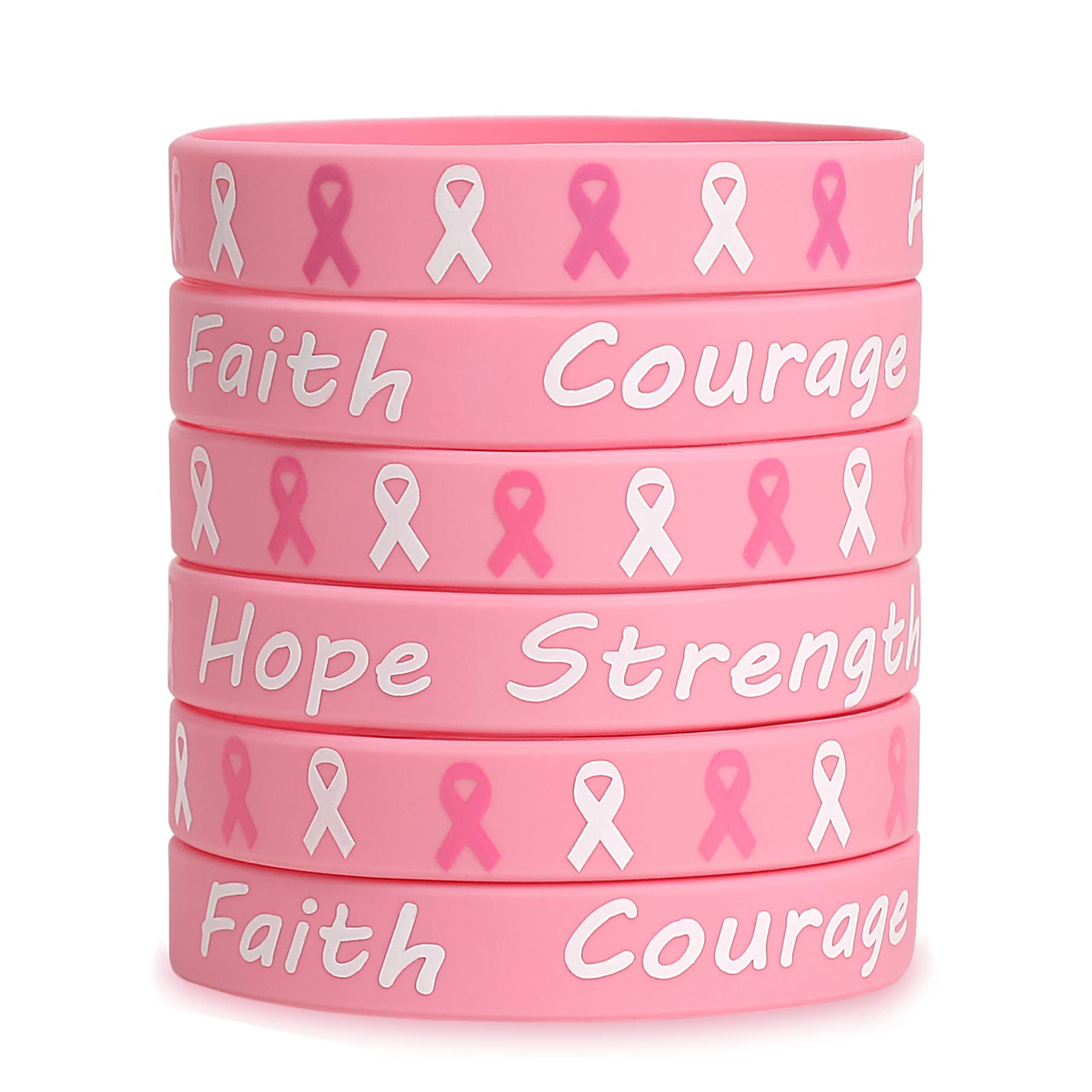 36PCS Breast Cancer Awareness Pink Ribbon Bracelets - Hope Faith Strength Courage Wristbands Party Supplies Favors