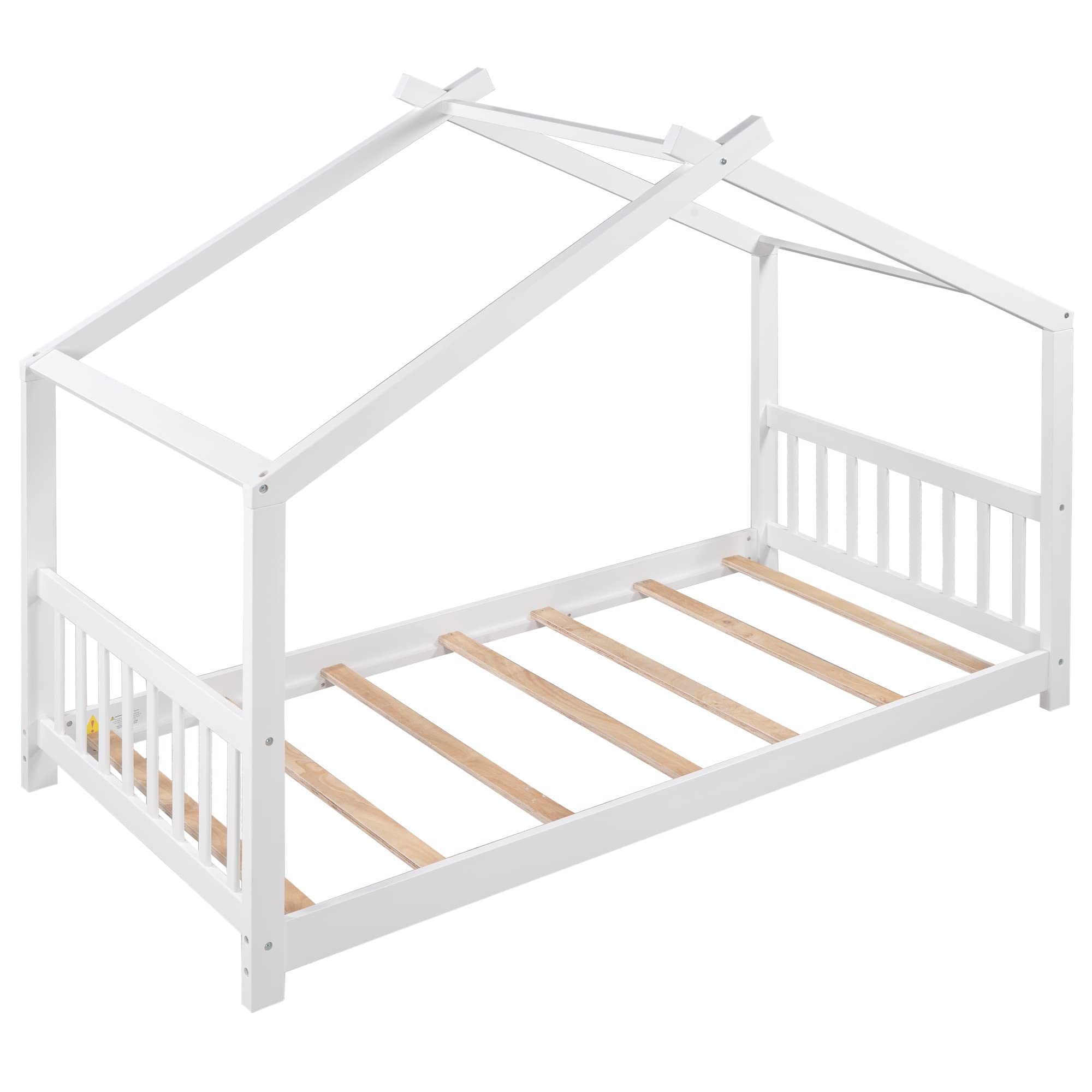 Harper & Bright Designs Twin House Bed for Kids, Floor Bed Frame Twin with Headboard and Footboard, Wooden Twin Kids Bed Montessori Floor Bed for Toddlers, Girls, Boys,White