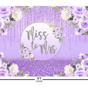 AIBIIN 7x5ft Miss to Mrs Backdrop for Bridal Shower Party Decorations Purple Glitter Floral Wedding Bride to Be Engagement Silver Shiny Bokeh Banner Photography Background Cake Table Photo Shoot Props