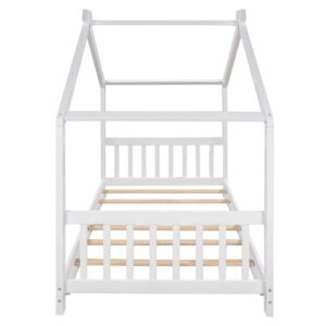 Merax Twin Kids Wood House Beds with Headboard and Footboard Floor Bed Frame for Boys,Girls, Easy Assembly (Twin, White)