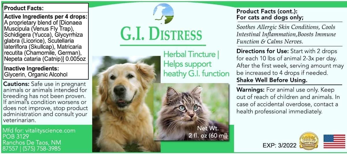 Vitality Science GI Distress for Cats | Diarrhea, Vomiting and Discomfort | Aids Digestion and Reduces Bloating | Boosts GI Tract