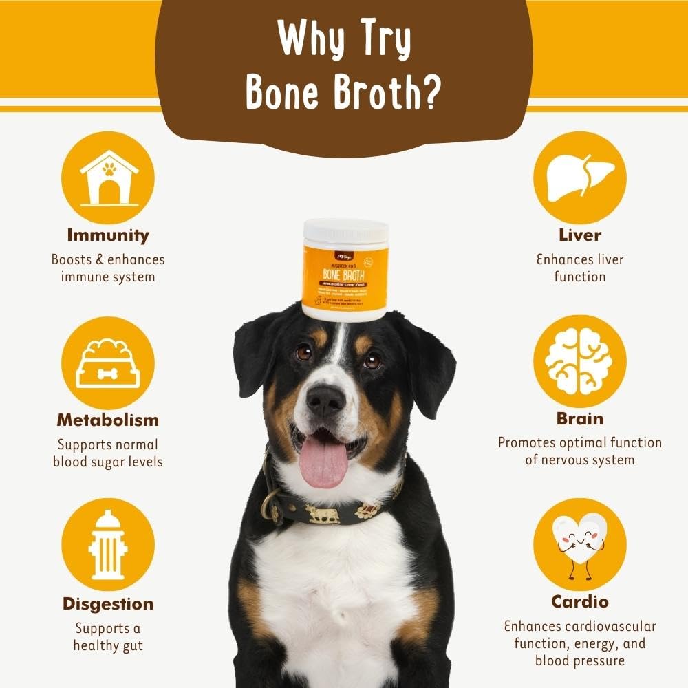 iHeartDogs Bone Broth for Dogs - Bone Broth & Mushroom Gold Powder Supplement for Immune System Support, Improved Mobility & Flexibility and Natural Detox - Turkey Tail Mushroom for Dogs