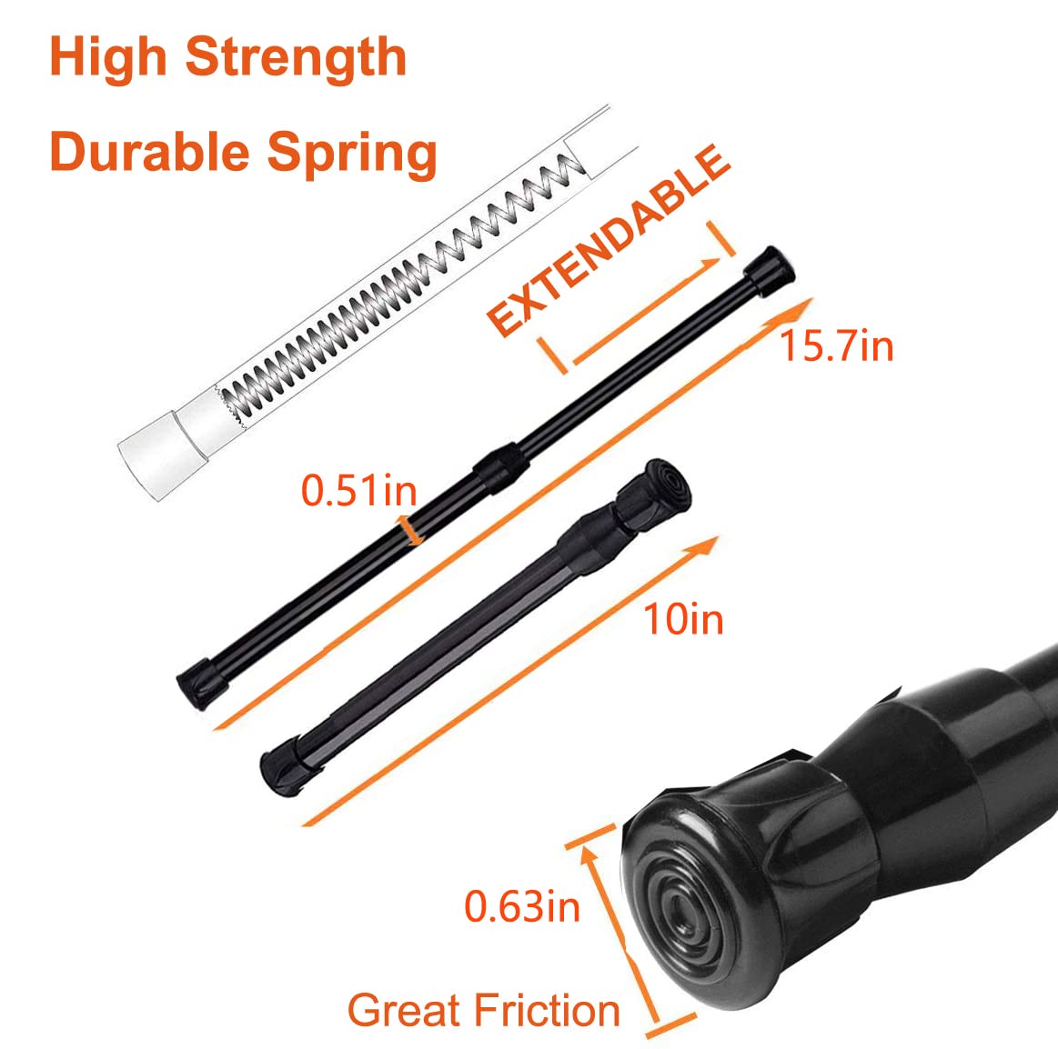 2 Pack Small Tension Rods 10 in to 15.7 Curtain Rods Window Rods in Extendable Width Spring Cupboard Bars for Kitchen Utensils, Closet, and Cabinet, Fit in The Spaces to Stay Up