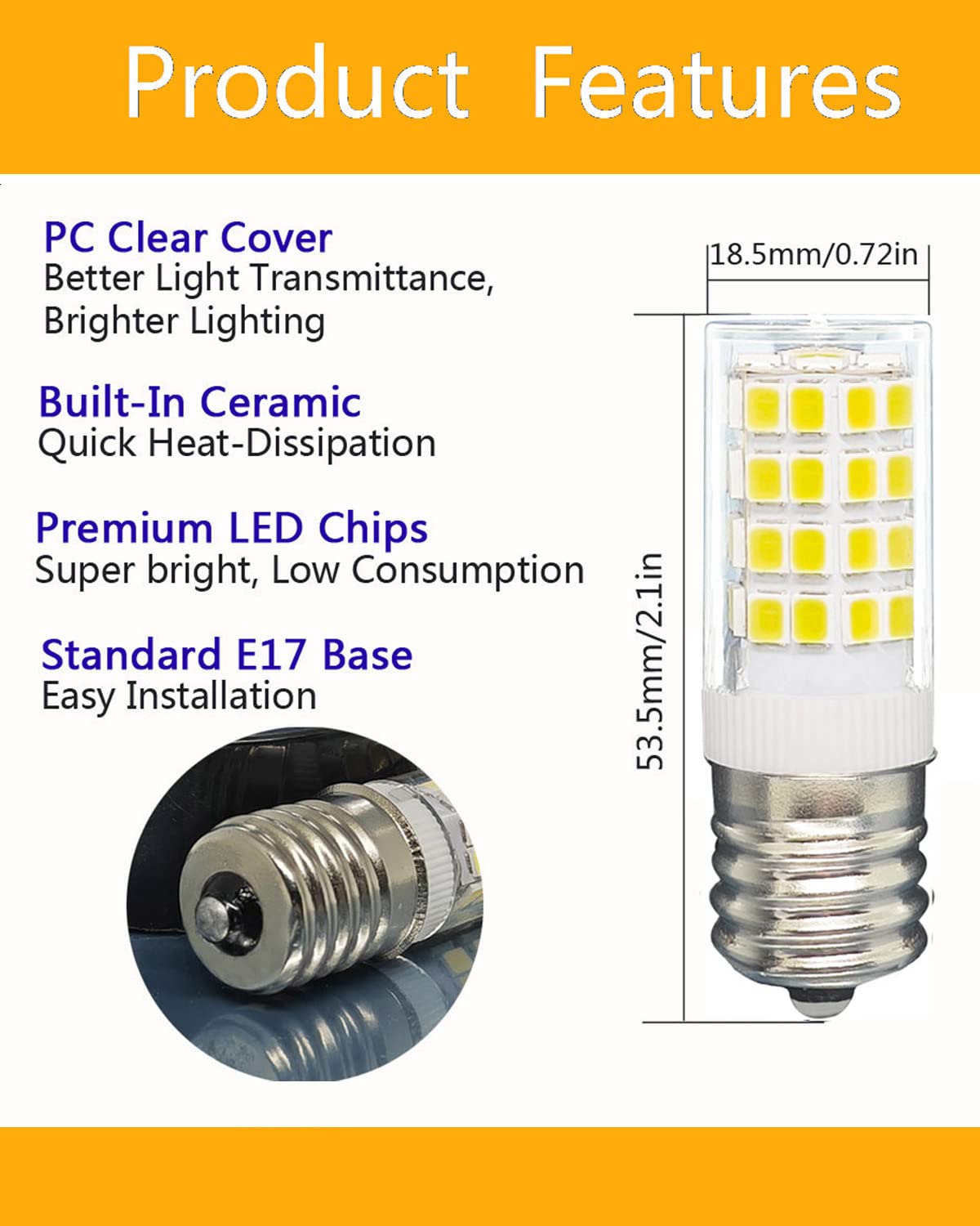 Tupolife KEI D28x kel 2816x KEI D28a KEL2811 5304522314 5304517886 LED Refrigerator Light Bulb Replacement E17 Freezer Bulb, 3W Cool White 6000K 100V-265V Fridge Lamp, 2-Pack