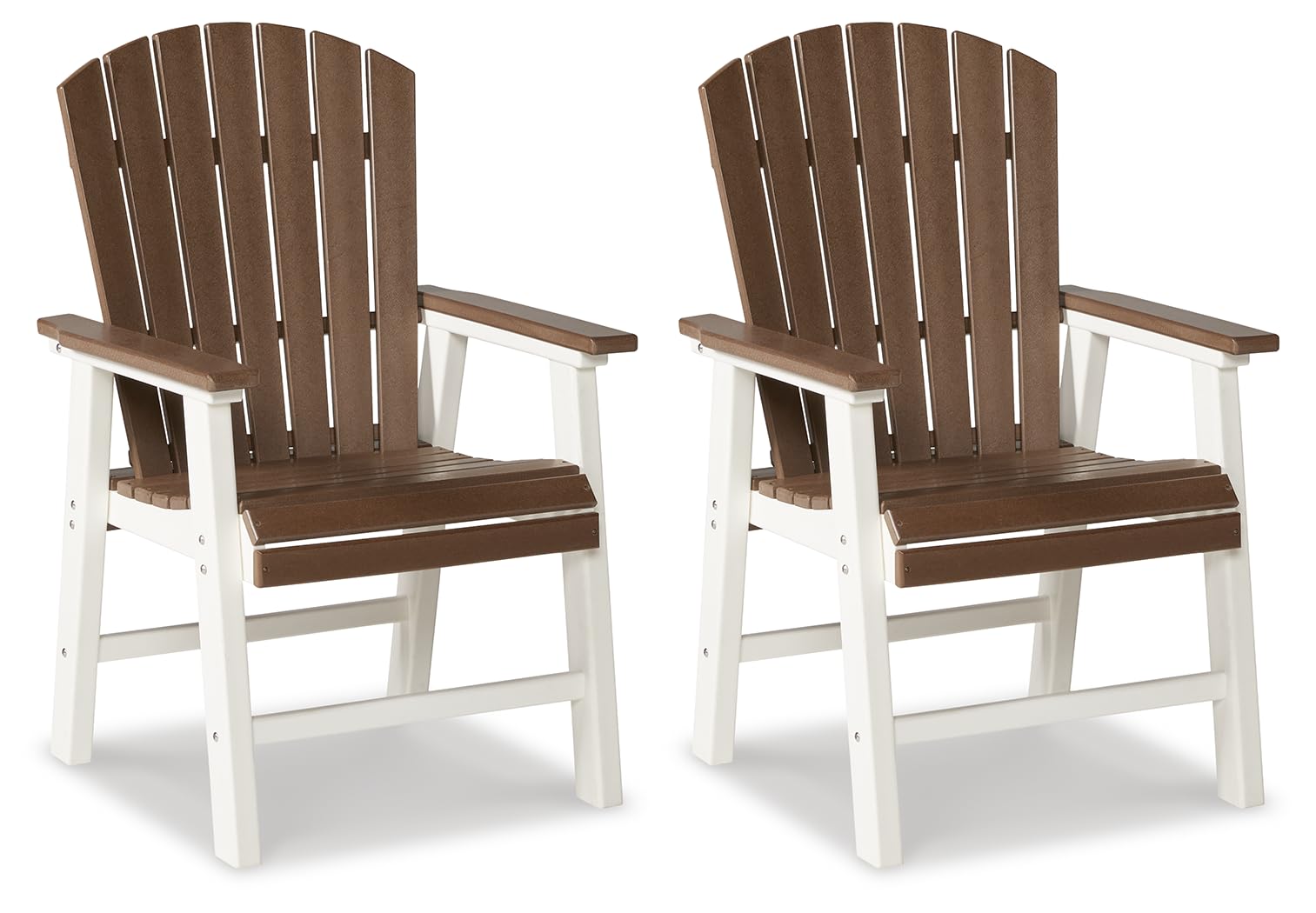 Signature Design by Ashley Genesis Bay Outdoor Dining HDPE Arm Chair, 2 Count, Brown & White