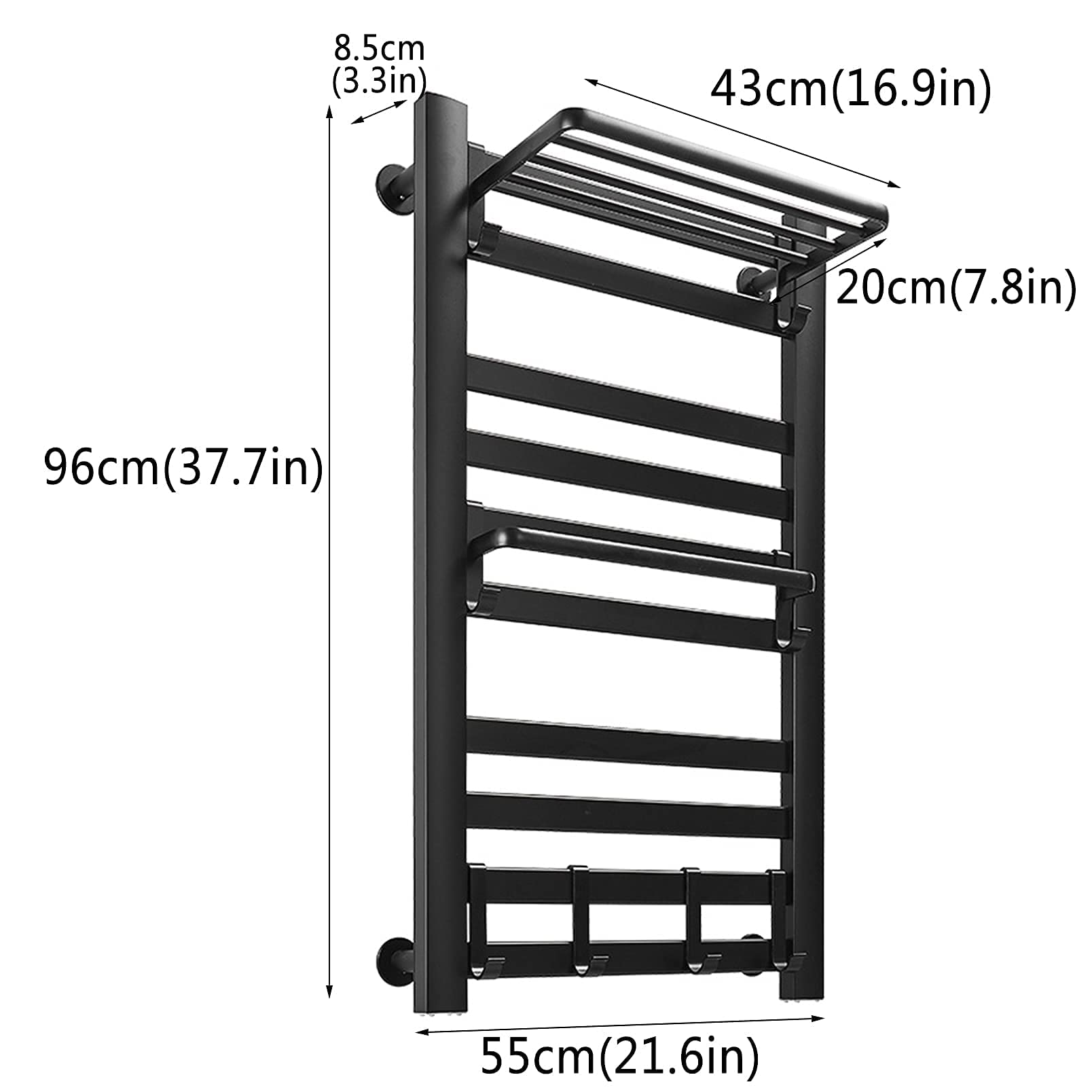 KUYT Bathroom Electric Heated Towel Rack with Timer Towel Warmer, Heating Panel Fast Warming up Heated Towel Rail Polished Bathroom Pools Kitchen Gyms/Black